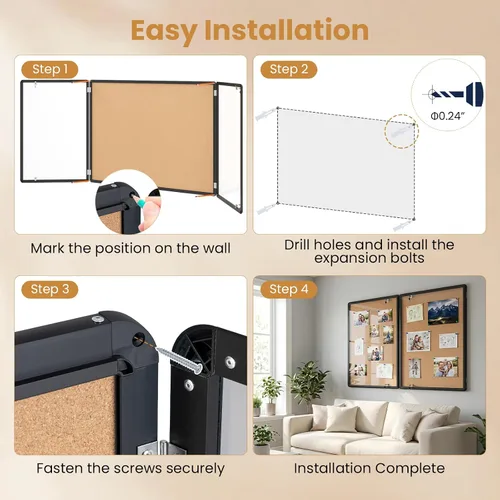 Vista 4 de Goplus Enclosed Bulletin Board, 47.5” x 35.5” Lockable Cork Notice Board