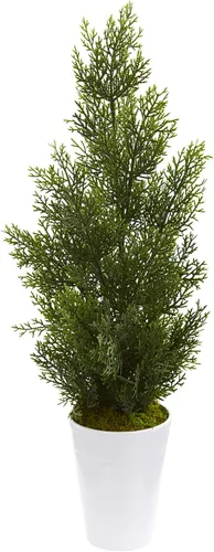 Vista 5 de Nearly Natural Mini árbol de pino artificial de cedro de 27 pulgadas en maceta decorativa (interior/exterior)