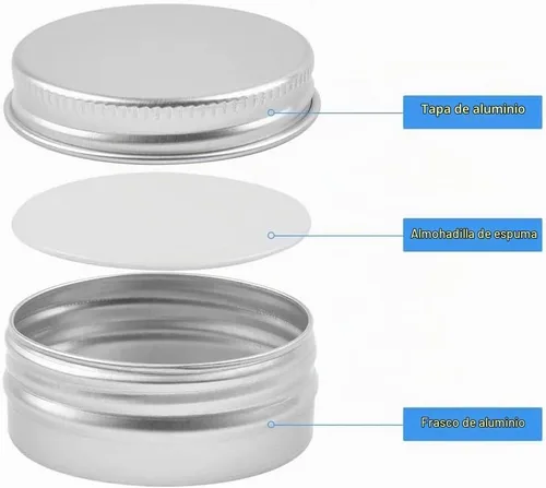 Vista 4 de Tarros vacíos de aluminio de 2 onzas con tapa de rosca con tapas, 75 latas de velas redondas, recipientes cosméticos recargables para bálsamo
