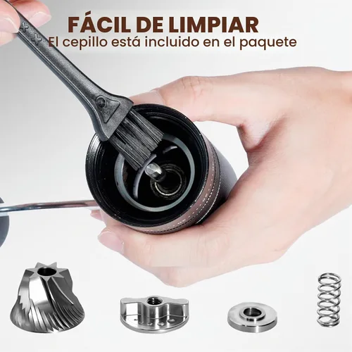 Vista 3 de Molinillo de café manual con 60 ajustes ajustables, molinillo de café portátil de mano con capacidad de 0.99 oz, molinillo de café cónico de acero