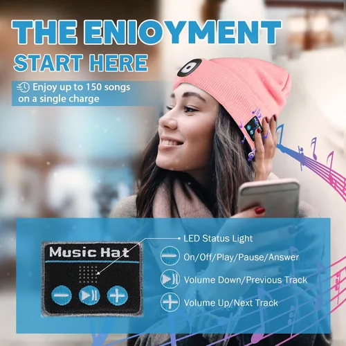 Vista 5 de Gorro Bluetooth con luz, unisex, recargable, LED, con auriculares, regalos técnicos para hombres, mujeres, papá
