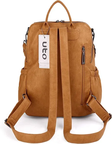 Vista 7 de UTO Mochila de cuero vegano para mujer, diseño de moda, convertible con borla, para viajes, con borla