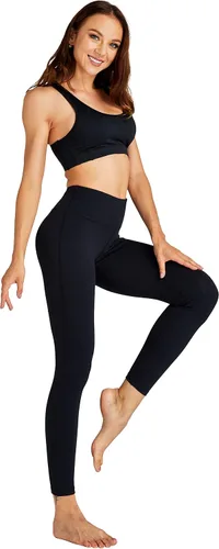 Vista 3 de COOLOMG Pantalones de yoga para mujer, mallas capri para correr, leggings de tiro bajo, entrenamiento, gimnasio con bolsillos ocultos