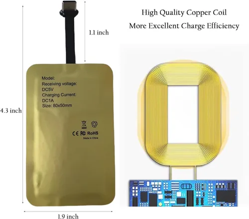 Vista 3 de Receptor de carga inalámbrico tipo C compatible con Samsung A11/A10e/A31/A20/A51/A71/A50/A21, Google Pixel/XL/2/3a, LG Q51/K51/Q61/K61/K41s/K51s