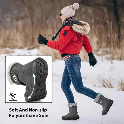 Vista 5 de Botas de nieve para mujer, zapatos de invierno con forro de piel cálida para mujer, botas de media pantorrilla, antideslizantes, impermeables