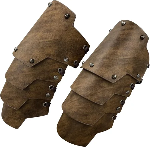 Vista 2 de HiiFeuer Brazo medieval de piel sintética de 4 capas, armadura de brazo, guanteletes mercenarios de la Edad Media, Guardias de brazo de arquero