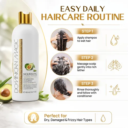 Vista 5 de DOMINICAN MAGIC Champú nutritivo e hidratante de aceite de aguacate para todo tipo de cabello, champú hidratante con vitamina E y queratina, champú
