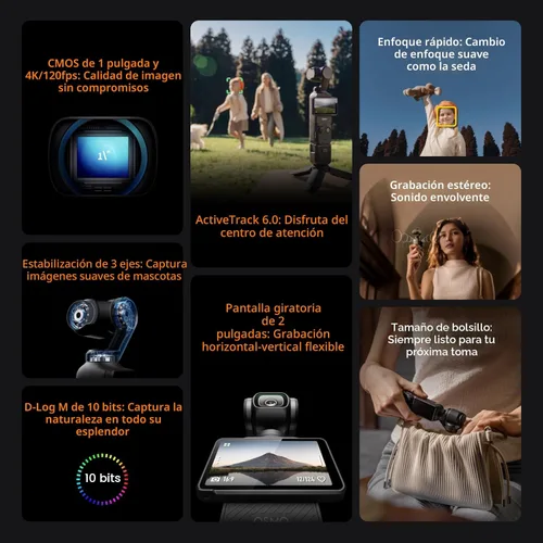 Vista 5 de DJI Osmo Pocket 3 Creator Combo, cámaras de vlogging con CMOS de 1 pulgada, cámara de vlog 4K/120fps, estabilización de 3 ejes, seguimiento