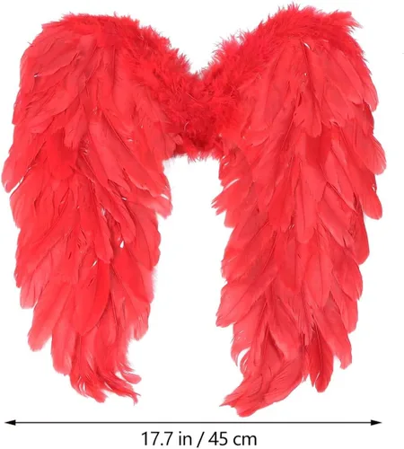 Vista 2 de Disfraz de alas de ángel de plumas, vestido elegante para decoración de Navidad de alas de hadas, color rojo