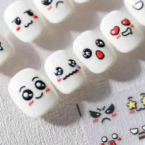 Vista 4 de Dedyel Calcomanías de uñas de sonrisa, lindas calcomanías de uñas de dibujos animados 5D en relieve de cara sonriente, calcomanías de uñas Kawaii