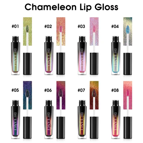 Vista 4 de Lápiz labial Chameleon color azul y verde, brillo de labios metálico brillante para mujeres y niñas, regalo de maquillaje de labios, hidratante