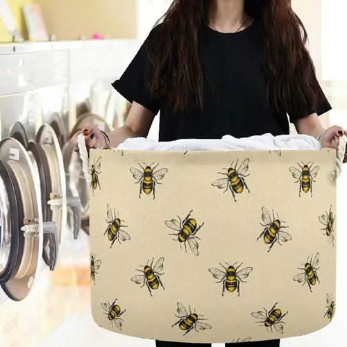 Vista 6 de visesunny Cestas de lavandería con patrón de abeja de miel, caja de almacenamiento plegable, cesta de almacenamiento de ropa de juguete, cesta