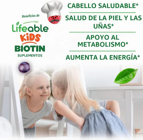 Vista 3 de Lifeable Gomitas de biotina para niños - 5000 mcg - Suplemento de sabor natural de gran sabor, vitaminas masticables vegetarianas sin OMG