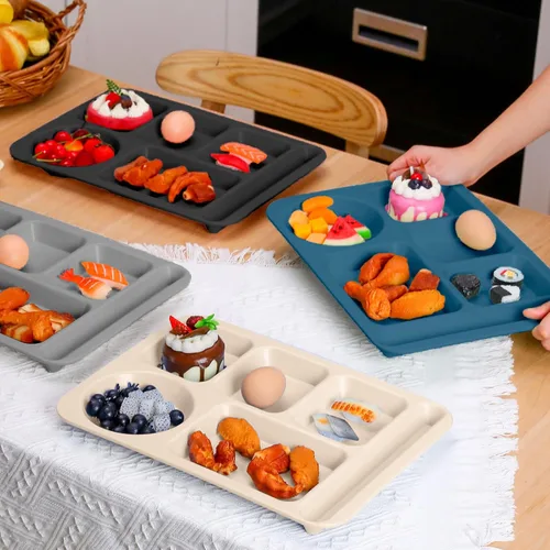 Vista 5 de Uiifan 16 platos divididos de trigo grandes de 14.2 pulgadas para adultos, bandejas irrompibles con compartimentos, platos, bandejas de cafetería