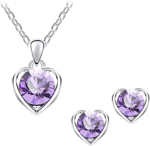 Vista 4 de Collares para mujer, joyería de moda, regalo de San Valentín, cadena de corazón con diamantes de imitación, aretes de tuerca, juego de joyería