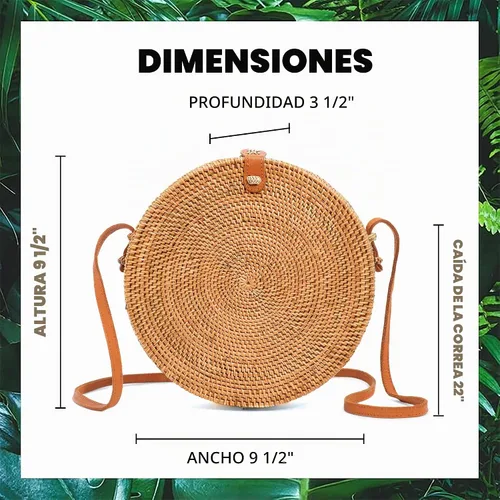 Vista 4 de Novum Crafts Bolso de ratán hecho a mano - Bolso cruzado de mimbre de paja marrón
