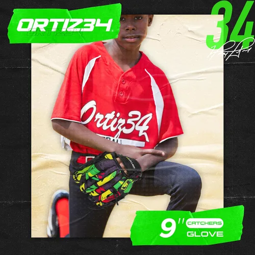 Vista 2 de Guante de T-Ball con Graffiti de 9" - Guante de Béisbol Juvenil con Graffiti David Ortiz - Para Diestros, Fácil de Cerrar, No Requiere Verde/Púrpura