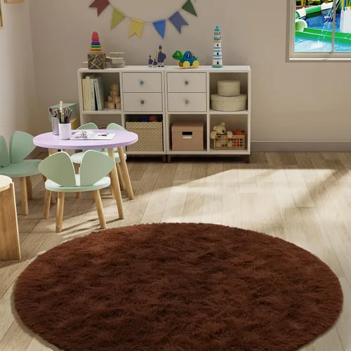 Vista 7 de LOCHAS Alfombras redondas y esponjosas de lujo para dormitorio, habitación de niños y niñas, guardería, alfombra circular súper suave, bonita