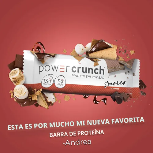 Vista 5 de Barritas de proteína Power Crunch, snacks altos en proteínas con delicioso sabor, S'Mores, 1.4 onzas (12 unidades) (Paquete de 2)