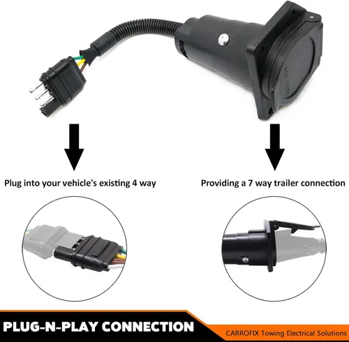 Vista 5 de Adaptador de cableado de remolque de hoja plana de 4 vías a 7 vías Enchufe de conector de camión con soporte de montaje