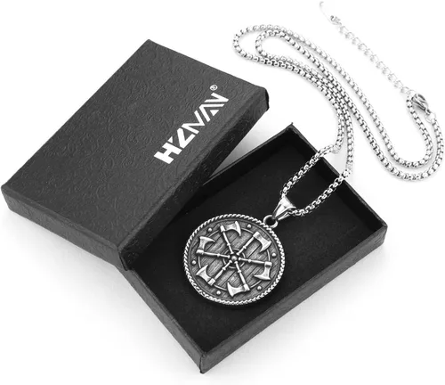 Vista 6 de HZMAN Collar de acero inoxidable vikingo valknut Kolovrat con colgante de rueda de sol eslava para hombres y niños, regalo de joyería, Acero