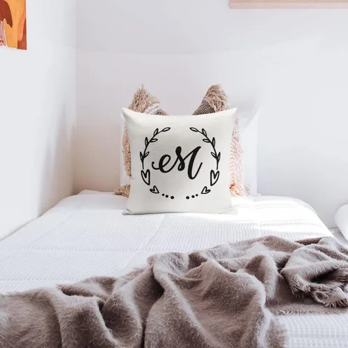 Vista 8 de Funda de almohada con diseño de corona de hojas de corazón, letra M, funda de almohada con inicial personalizada, funda de cojín decorativa