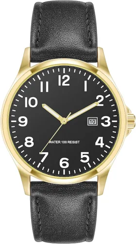 Vista 8 de Amazon Essentials Reloj Analógico de Banda de Cuero de 42mm Fácil de Leer para Hombres Negro/Plata