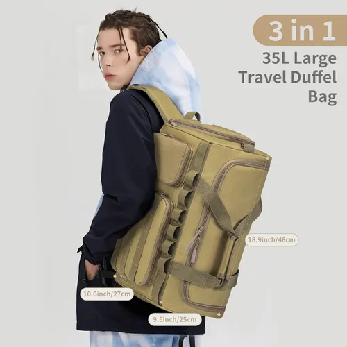 Vista 2 de Bolsas de gimnasio para hombres, 35L55L, bolsa de lona táctica, bolsa de viaje deportiva, bolsa de gimnasio, fin de semana, mochila nocturna