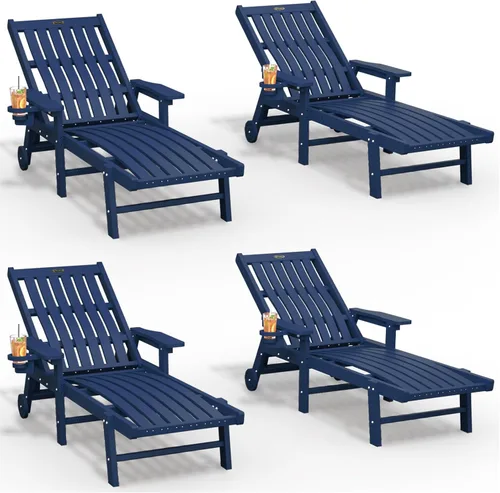 Vista 13 de THOEOE Juego de 2 tumbonas para exteriores, silla de piscina HDPE, madera