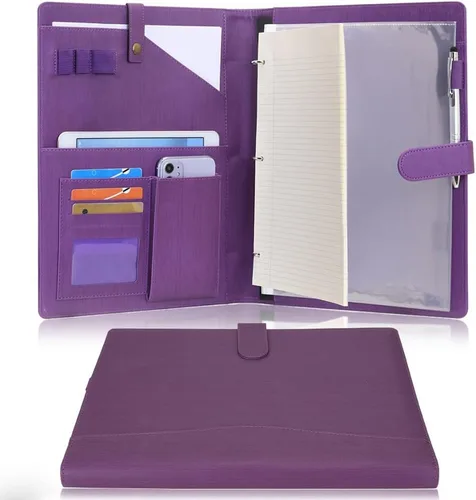 Vista 10 de Portafolio WONDERPOOL A4 de piel sintética con anillo, estuche para documentos con portafolio extraíble, multibolsillo y bloc legal para organizador
