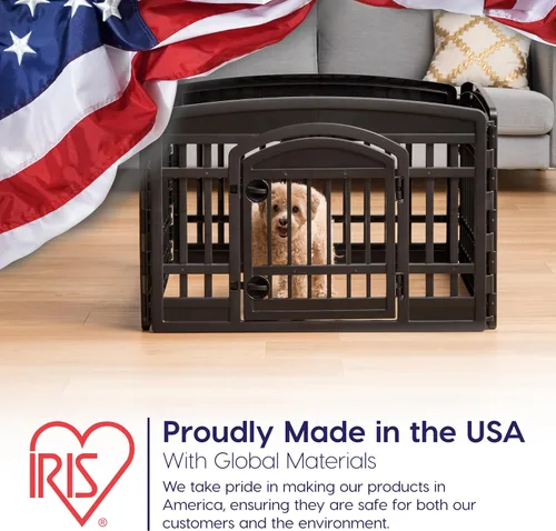 Vista 3 de IRIS USA Corralito para perros de 4 paneles de 24" con puerta, 35 x 35 x 24, corralito para cachorros, corralito para perros de interior, cerca
