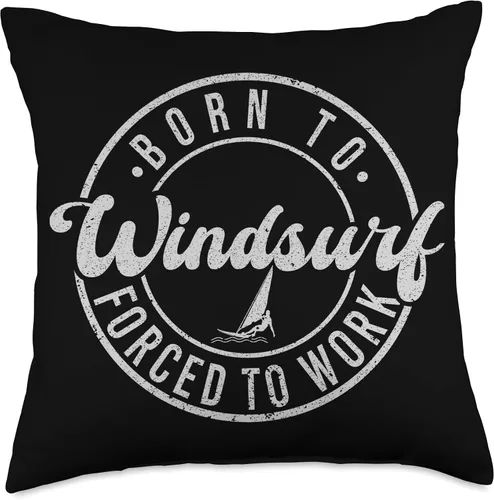 Vista 4 de Born To Windsurf Forced To Work Surfing Throw Pillow, 16x16, Multicolor
