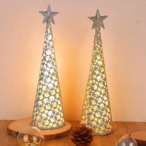 Vista 7 de Juegoal Decoración de mesa de Navidad iluminada con estrella y 10 luces LED, funciona con pilas, adorno de escritorio para interiores, Navidad