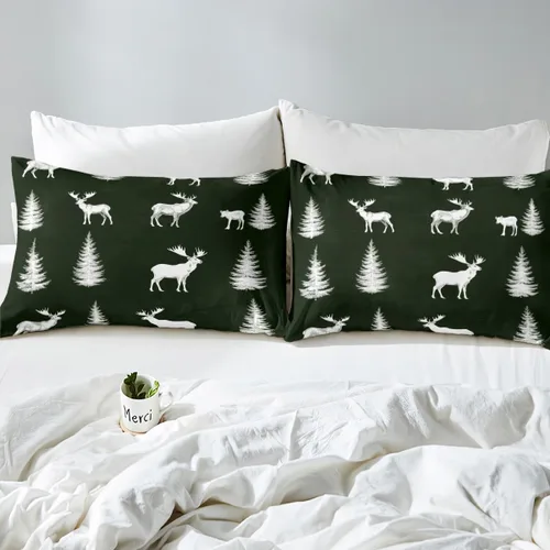 Vista 5 de Erosebridal Juego de funda de edredón de ciervos alce, tamaño individual, bonita funda de edredón de oso abstracto, juego de ropa de cama de bosque