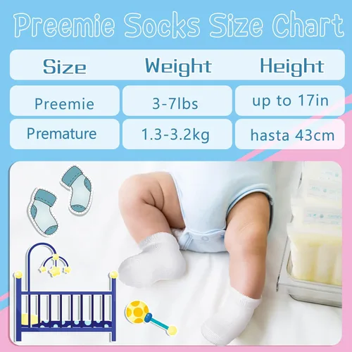 Vista 3 de Janmercy 20 Pair Preemie Socks Baby Boy Girls Newborn Premature Terry Cotton Socks for Unisex Baby