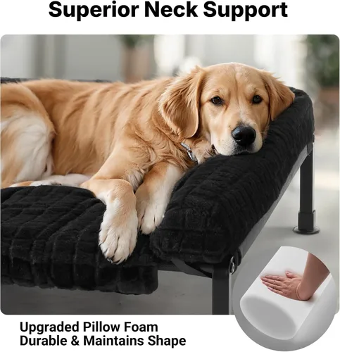 Vista 2 de Veehoo Cama Elevada para Perros de Tamaño Grande con Cojín Reforzado de Felpa Esponjosa, Cama Sofá Ortopédica Lavable para Perros, Catre Elevado