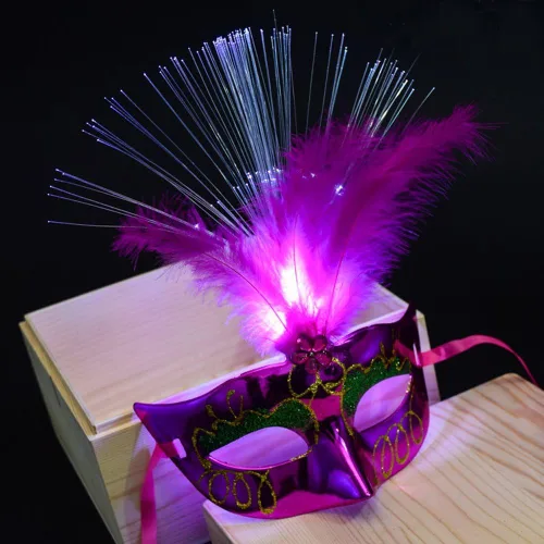 Vista 4 de Máscara veneciana de fibra LED para mujer, máscara de Halloween, fiesta de disfraces, fiesta de princesa, máscaras de plumas para cosplay, fiesta