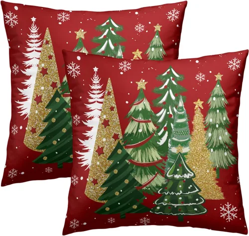 Vista 13 de Fundas de Almohada de Bosque de Pinos 22x22 Juego de 2, Fundas de Almohada Decorativas de Árboles de Abeto y Cedro Verde Nieve Beige de Invierno