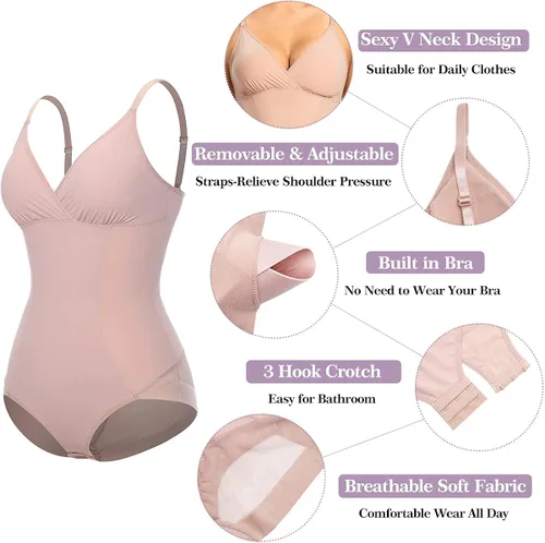 Vista 3 de JOYSHAPER Body moldeador para mujer con brasier con control de abdomen cuello en V y espalda descubierta para mujer