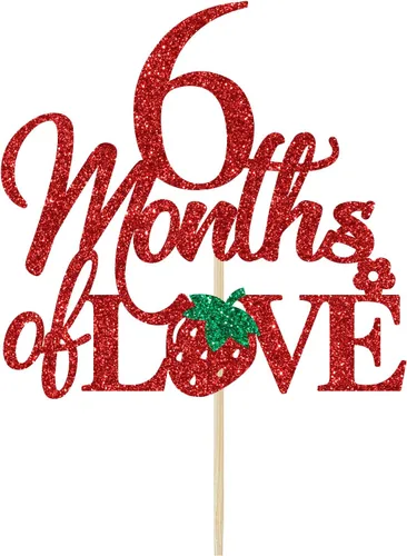 Vista 5 de Decoración para pastel de 6 meses de amor, decoraciones de pastel de cumpleaños de 6 meses, 1/2 camino a uno, decoraciones de medio cumpleaños