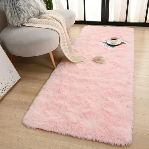 Vista 22 de Terrug Alfombra Corredor Negra Esponjosa para Dormitorio, 2x6 Pies Lindas Alfombras de Área de Pelo Largo para Pasillo, Alfombra de Felpa Suave