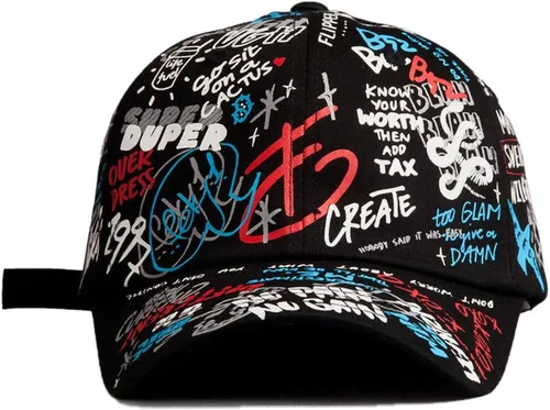 Vista 3 de Flipper Gorra de béisbol de algodón con diseño de graffiti Doodle para hombres y mujeres, sombrero Kpop con ala curva, ajustable