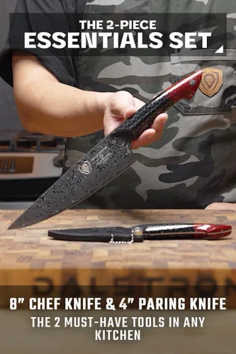 Vista 2 de Dalstrong Juego de 2 Cuchillos - Cuchillo de Chef 8"+Cuchillo de Pelar 4"-Serie Scorpion Hellfire-Acero Ultra™V12 Japonés-Damasco Negro-Mango