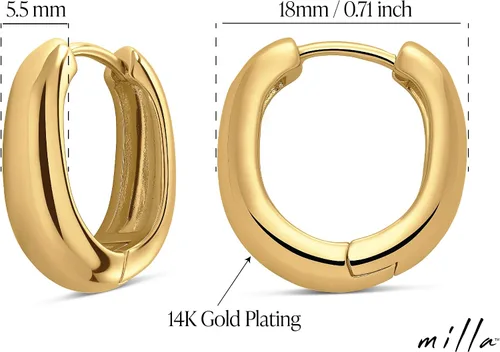 Vista 3 de MILLA Aretes tipo huggie de oro de 14 quilates o plata de ley para mujer, paquete múltiple e individuales, aretes para mujer, aretes de moda Y2K