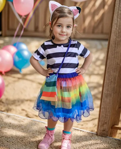 Vista 2 de CCJRLM Falda tutú arcoíris para niñas, conjunto de disfraz de cumpleaños con diadema y bolsa, trajes de Navidad, 3-8 años