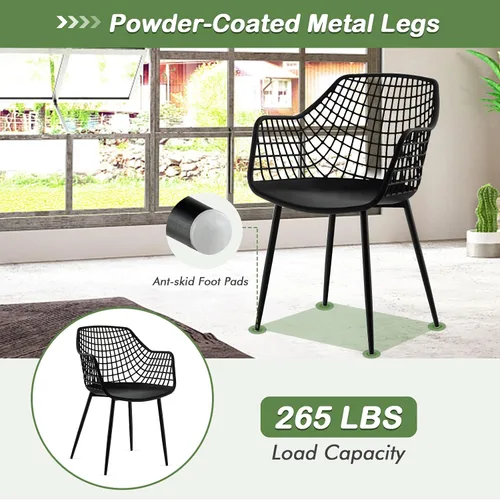 Vista 4 de Giantex Juego de 4 sillas de comedor modernas, sillones negros con respaldo de 15 pulgadas de alto, patas de metal con recubrimiento en polvo