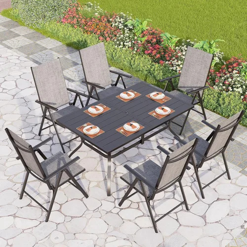 Vista 23 de PHI VILLA Juego de comedor al aire libre para 4, mesa de metal con sillas plegables, negro