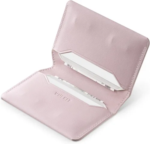 Vista 15 de VULKIT Cartera delgada minimalista con bloqueo RFID de cuero para tarjetero de tarjetas de crédito con bolsillo frontal y cierre magnético, Marrón