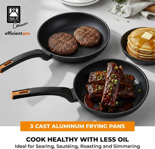 Vista 4 de BRA COOKWARE Efficient Pro - Juego de 2 sartenes antiadherentes Sartén de aluminio fundido de 8+10.2 pulgadas Sartenes de revestimiento