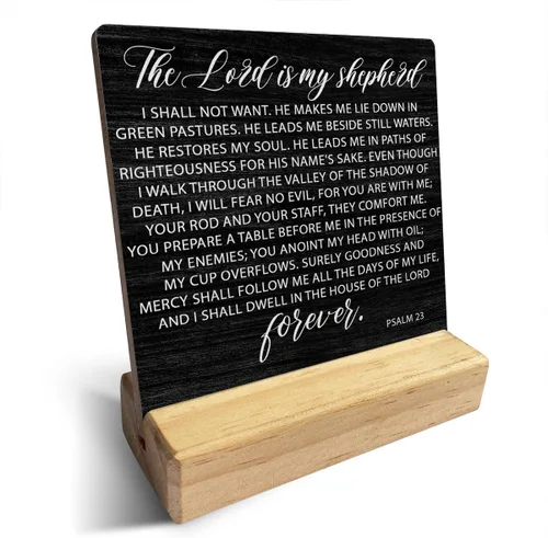 Vista 15 de Letrero de madera con versículos bíblicos con texto en inglés "Country Be Still and Know That I am God", decoración de escritorio cristiana